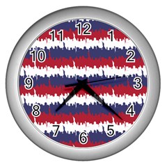 244776512ny Usa Skyline In Red White & Blue Stripes Nyc New York Manhattan Skyline Silhouette Wall Clocks (silver)  by PodArtist