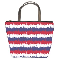 244776512ny Usa Skyline In Red White & Blue Stripes Nyc New York Manhattan Skyline Silhouette Bucket Bags by PodArtist