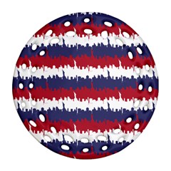 244776512ny Usa Skyline In Red White & Blue Stripes Nyc New York Manhattan Skyline Silhouette Ornament (round Filigree) by PodArtist