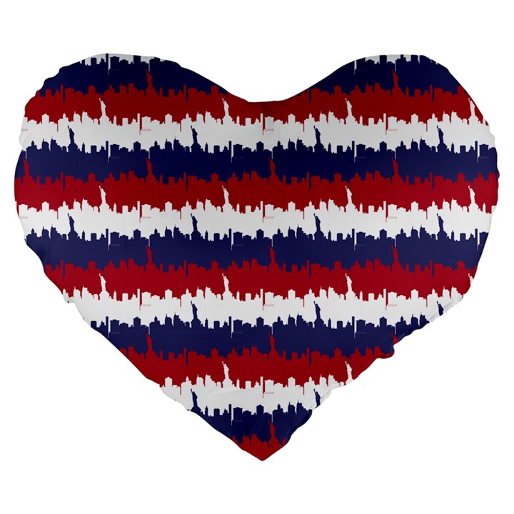 244776512NY USA Skyline in Red White & Blue Stripes NYC New York Manhattan Skyline Silhouette Large 19  Premium Flano Heart Shape Cushions