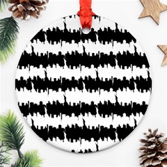 Black & White Stripes Nyc New York Manhattan Skyline Silhouette Ornament (round) by PodArtist