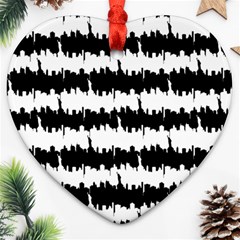 Black & White Stripes Nyc New York Manhattan Skyline Silhouette Ornament (heart) by PodArtist