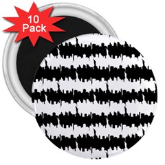 Black & White Stripes Nyc New York Manhattan Skyline Silhouette 3  Magnets (10 Pack)  by PodArtist