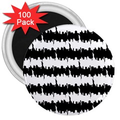 Black & White Stripes Nyc New York Manhattan Skyline Silhouette 3  Magnets (100 Pack) by PodArtist