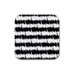 Black & White Stripes Nyc New York Manhattan Skyline Silhouette Rubber Square Coaster (4 Pack)  by PodArtist