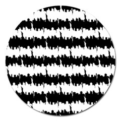 Black & White Stripes Nyc New York Manhattan Skyline Silhouette Magnet 5  (round) by PodArtist