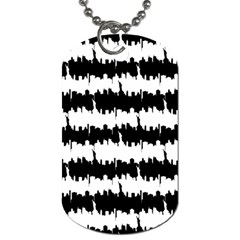 Black & White Stripes Nyc New York Manhattan Skyline Silhouette Dog Tag (two Sides) by PodArtist