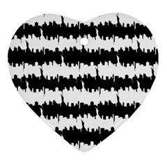 Black & White Stripes Nyc New York Manhattan Skyline Silhouette Heart Ornament (two Sides) by PodArtist