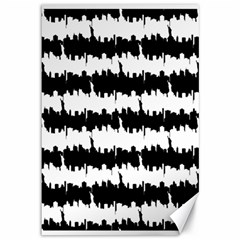 Black & White Stripes Nyc New York Manhattan Skyline Silhouette Canvas 12  X 18   by PodArtist