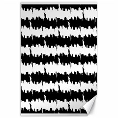 Black & White Stripes Nyc New York Manhattan Skyline Silhouette Canvas 24  X 36  by PodArtist