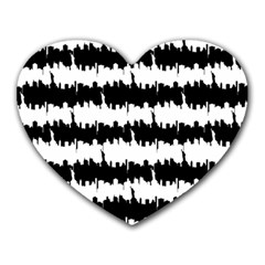 Black & White Stripes Nyc New York Manhattan Skyline Silhouette Heart Mousepads by PodArtist