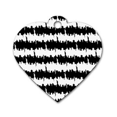 Black & White Stripes Nyc New York Manhattan Skyline Silhouette Dog Tag Heart (one Side) by PodArtist