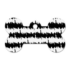 Black & White Stripes Nyc New York Manhattan Skyline Silhouette Dog Tag Bone (one Side) by PodArtist