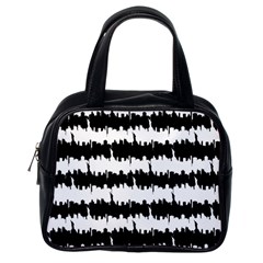 Black & White Stripes Nyc New York Manhattan Skyline Silhouette Classic Handbags (one Side) by PodArtist