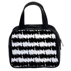 Black & White Stripes Nyc New York Manhattan Skyline Silhouette Classic Handbags (2 Sides) by PodArtist