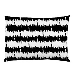 Black & White Stripes Nyc New York Manhattan Skyline Silhouette Pillow Case by PodArtist