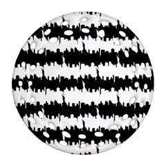 Black & White Stripes Nyc New York Manhattan Skyline Silhouette Ornament (round Filigree) by PodArtist