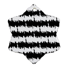 Black & White Stripes Nyc New York Manhattan Skyline Silhouette Snowflake Ornament (two Sides) by PodArtist