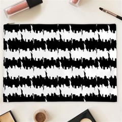 Black & White Stripes Nyc New York Manhattan Skyline Silhouette Cosmetic Bag (xxl)  by PodArtist