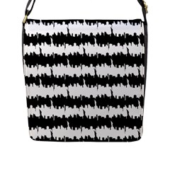 Black & White Stripes Nyc New York Manhattan Skyline Silhouette Flap Messenger Bag (l)  by PodArtist