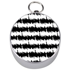 Black & White Stripes Nyc New York Manhattan Skyline Silhouette Silver Compasses by PodArtist