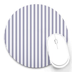 Mattress Ticking Wide Striped Pattern In Usa Flag Blue And White Round Mousepads by PodArtist