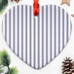 Mattress Ticking Wide Striped Pattern In Usa Flag Blue And White Ornament (heart) by PodArtist