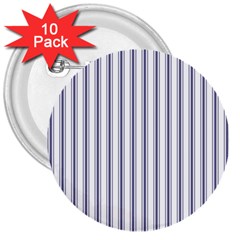 Mattress Ticking Wide Striped Pattern In Usa Flag Blue And White 3  Buttons (10 Pack)  by PodArtist