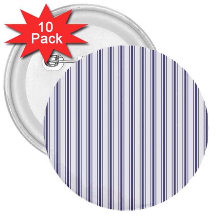 Mattress Ticking Wide Striped Pattern in USA Flag Blue and White 3  Buttons (10 pack) 