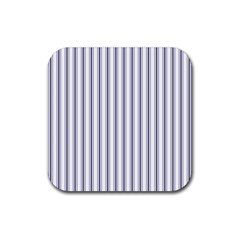 Mattress Ticking Wide Striped Pattern In Usa Flag Blue And White Rubber Coaster (square)  by PodArtist