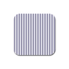 Mattress Ticking Wide Striped Pattern In Usa Flag Blue And White Rubber Square Coaster (4 Pack)  by PodArtist