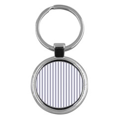 Mattress Ticking Wide Striped Pattern In Usa Flag Blue And White Key Chains (round)  by PodArtist