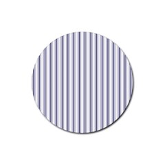 Mattress Ticking Wide Striped Pattern In Usa Flag Blue And White Rubber Coaster (round)  by PodArtist