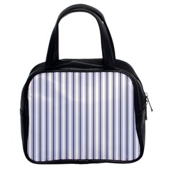 Mattress Ticking Wide Striped Pattern In Usa Flag Blue And White Classic Handbags (2 Sides) by PodArtist