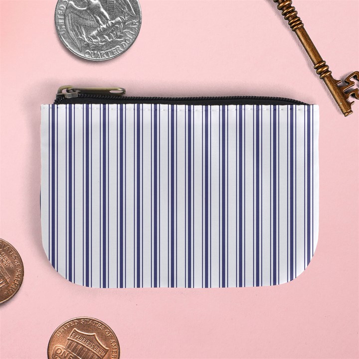 Mattress Ticking Wide Striped Pattern in USA Flag Blue and White Mini Coin Purses