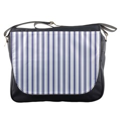 Mattress Ticking Wide Striped Pattern In Usa Flag Blue And White Messenger Bags by PodArtist