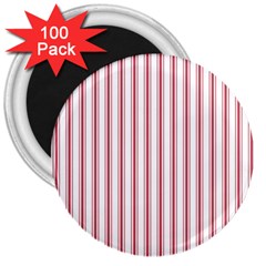 Mattress Ticking Wide Striped Pattern In Usa Flag Red And White 3  Magnets (100 Pack) by PodArtist