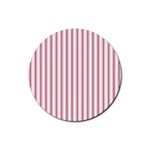 Mattress Ticking Wide Striped Pattern in USA Flag Red and White Rubber Round Coaster (4 pack)  Front