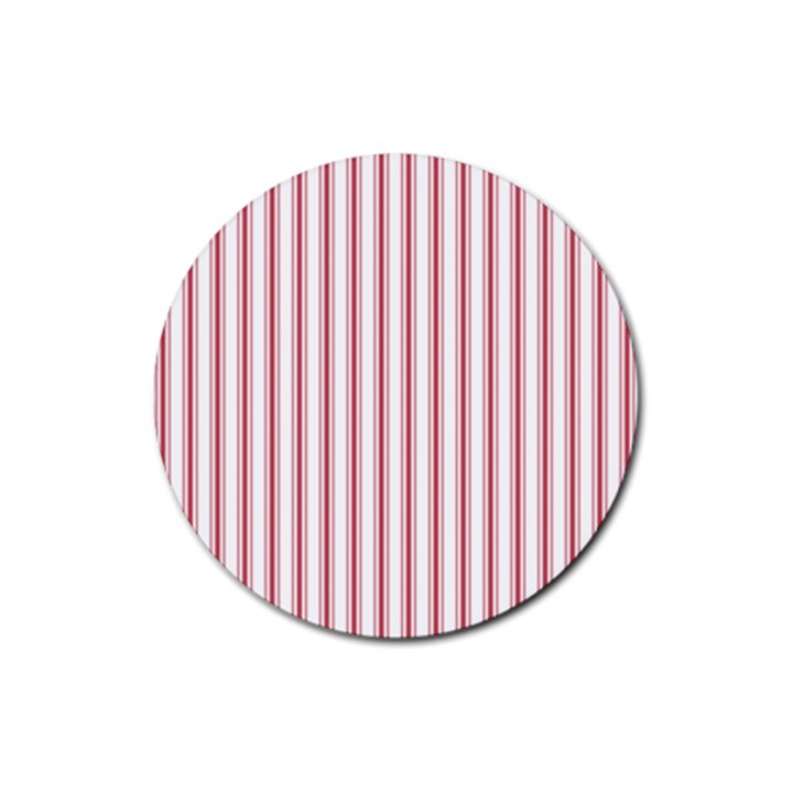 Mattress Ticking Wide Striped Pattern in USA Flag Red and White Rubber Round Coaster (4 pack) 