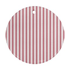 Mattress Ticking Wide Striped Pattern In Usa Flag Red And White Round Ornament (two Sides) by PodArtist