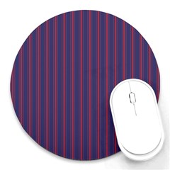 Mattress Ticking Wide Striped Pattern In Usa Flag Blue And Red Round Mousepads by PodArtist