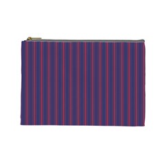 Mattress Ticking Wide Striped Pattern In Usa Flag Blue And Red Cosmetic Bag (large)  by PodArtist