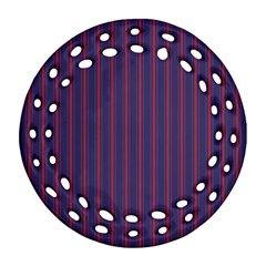 Mattress Ticking Wide Striped Pattern In Usa Flag Blue And Red Ornament (round Filigree)