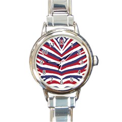 Us United States Red White And Blue American Zebra Strip Round Italian Charm Watch by PodArtist