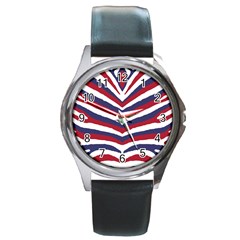 US United States Red White and Blue American Zebra Strip Round Metal Watch