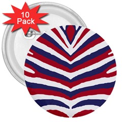 Us United States Red White And Blue American Zebra Strip 3  Buttons (10 Pack)  by PodArtist