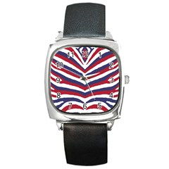 US United States Red White and Blue American Zebra Strip Square Metal Watch