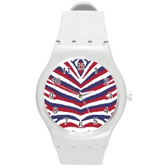 US United States Red White and Blue American Zebra Strip Round Plastic Sport Watch (M)