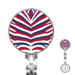 US United States Red White and Blue American Zebra Strip Stainless Steel Nurses Watch