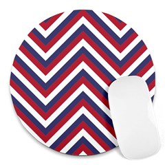 United States Red White And Blue American Jumbo Chevron Stripes Round Mousepads by PodArtist